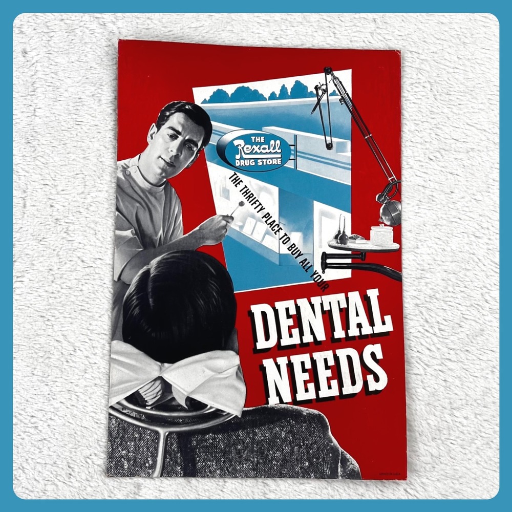 1950s Rexall Drug Store Vintage‎ Advertising Sign 14" Cardboard Dental Pharmacy